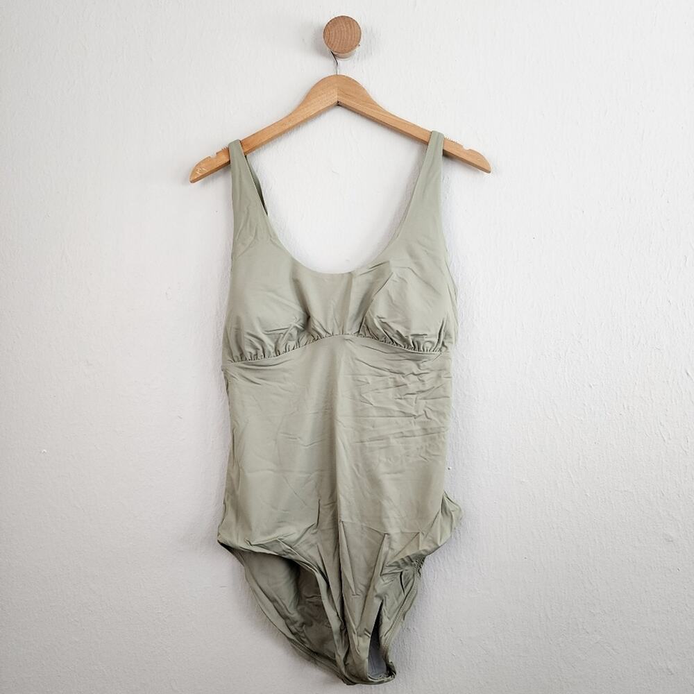NWT prAna Mallorca One-Piece Swimsuit Sweet Agave Green Lace Up Back XL Stretch